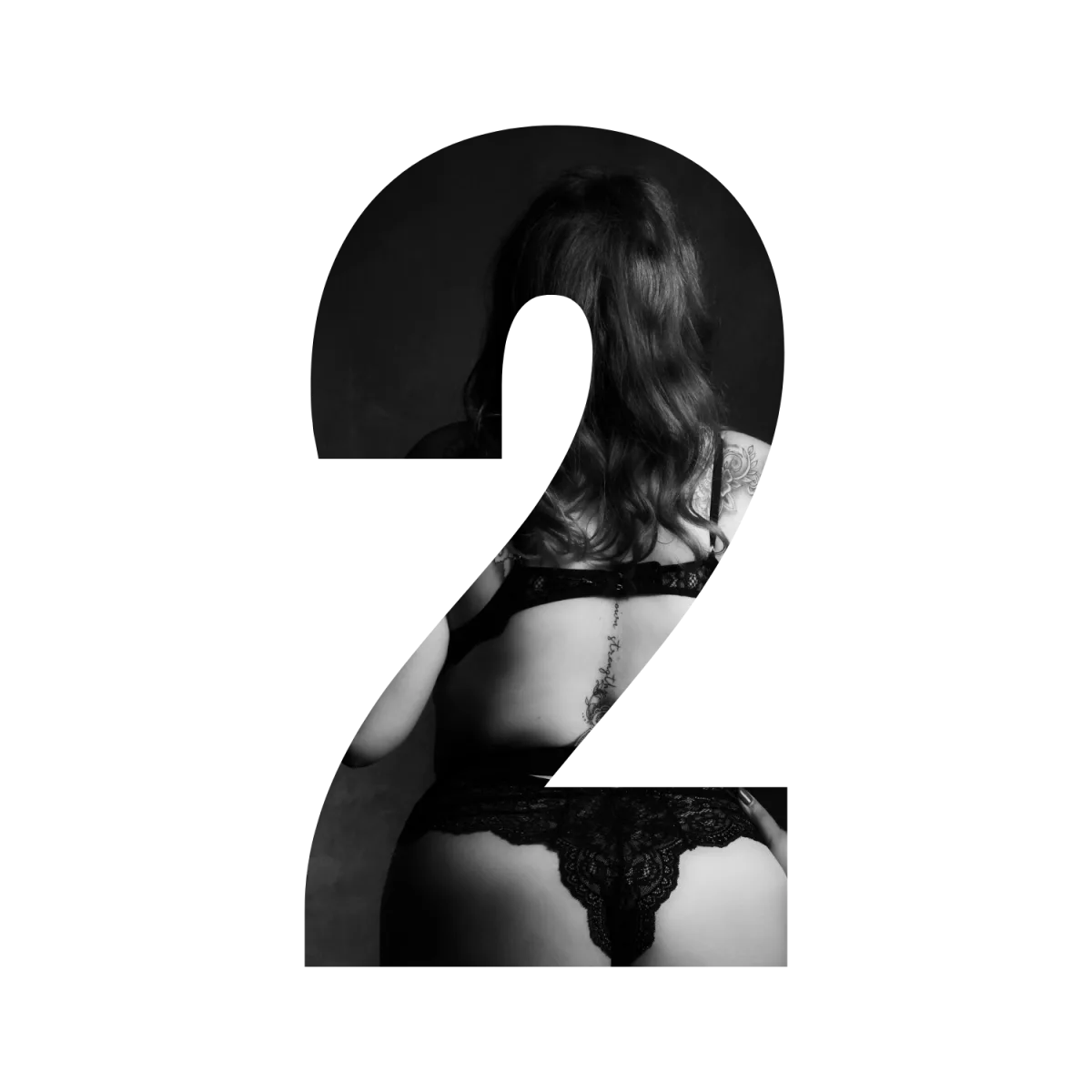 A bridal boudoir photograph cut into the shape of the number two