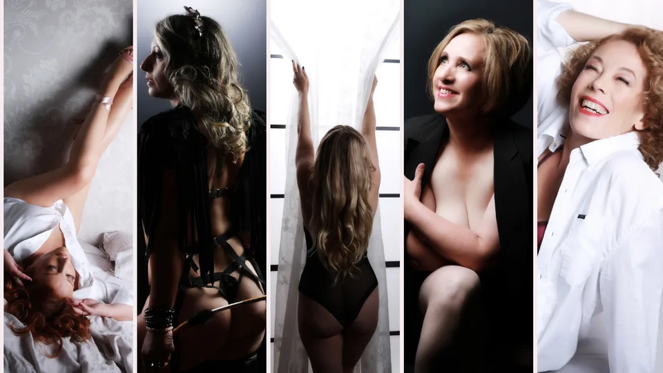 Five Divine Divas clients in a row of boudoir portraits